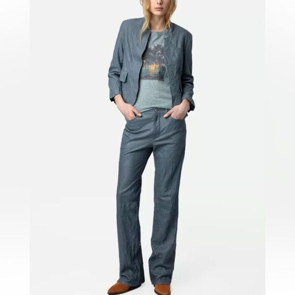 $798 Zadig & Voltaire Pistol Crinkled Leather Pants NEW WITH FLAW - Picture 1 of 12